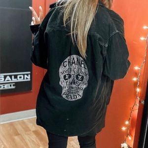 CUSTOM corduroy jacket with bling skull logo - oversized!